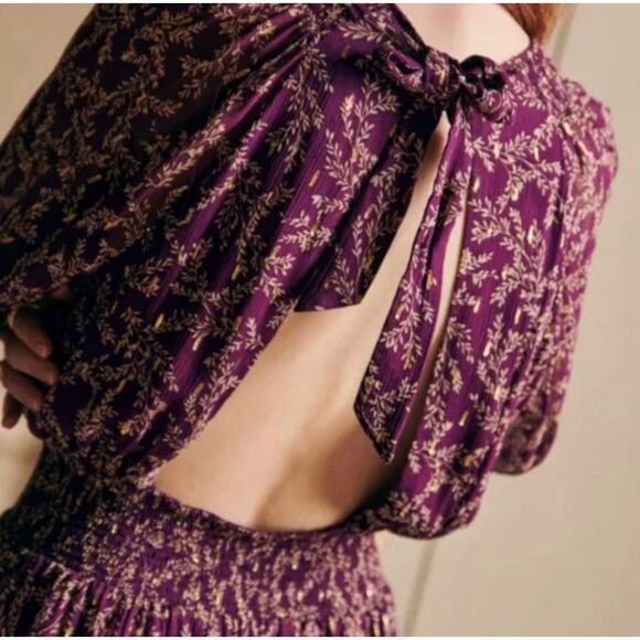 NWT Sézane Purple Robe Priscilla Floral Backless Midi Maxi Dress, size 40/L - Picture 2 of 11